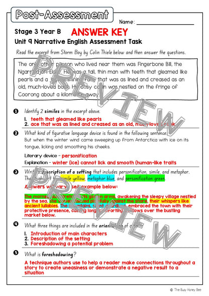 Stage 3 Year B English Pre- and Post-Assessment Unit 9 Narrative