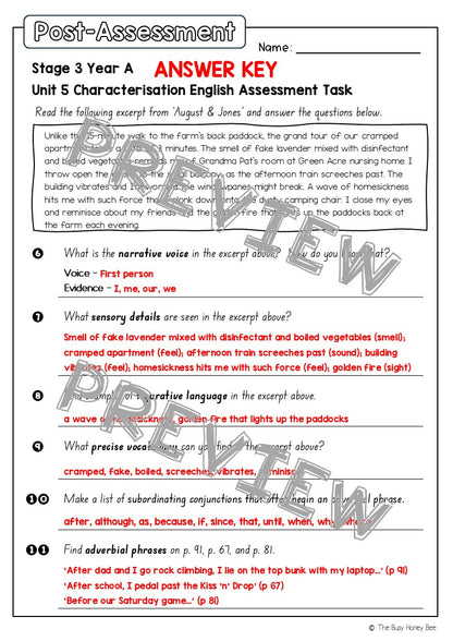 Stage 3 Year A English Pre- and Post-Assessment Unit 5 Characterisation