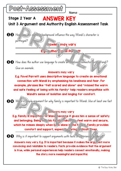 Stage 2 Year A English Pre- and Post-Assessment Unit 3 Argument and Authority