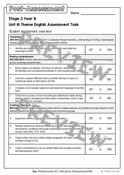 Stage 3 Year B English Pre- and Post-Assessment Unit 16 Theme