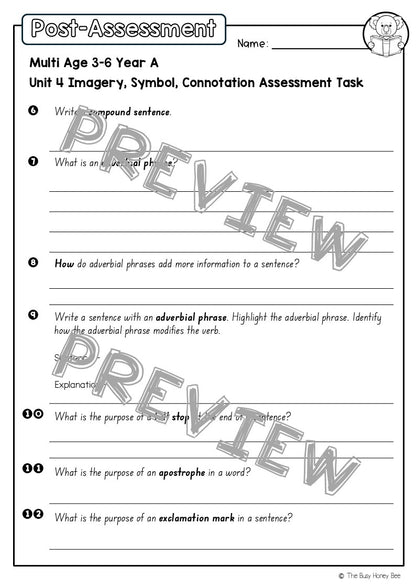 Multi Age 3-6 Year A English Pre- and Post-Assessment Unit 4 Imagery, symbol and connotation