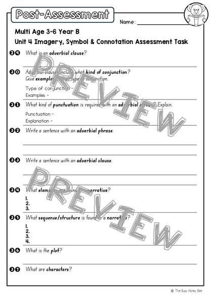 Multi Age 3-6 Year B English Pre- and Post-Assessment Unit 4 Imagery, symbol and connotation