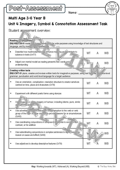 Multi Age 3-6 Year B English Pre- and Post-Assessment Unit 4 Imagery, symbol and connotation