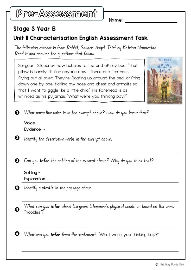 Stage 3 Year B English Pre- and Post-Assessment Unit 11 Characterisation