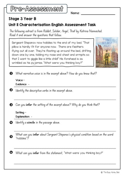 Stage 3 Year B English Pre- and Post-Assessment Unit 11 Characterisation