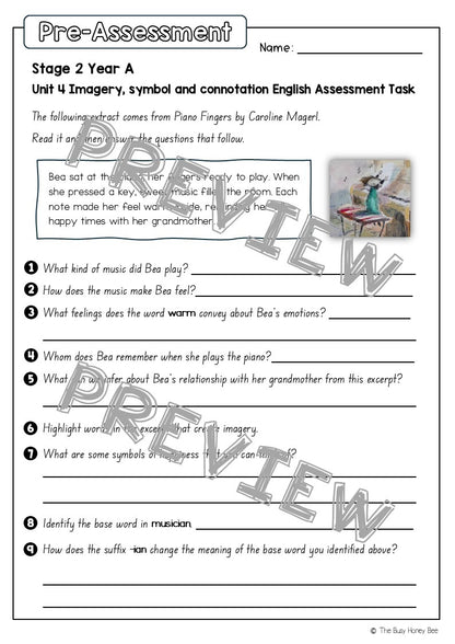 Stage 2 Year A English Pre- and Post-Assessment Unit 4 Imagery, Symbol and Connotation