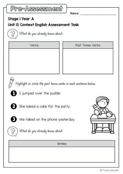 Stage 1 Year A English Pre- and Post-Assessment Unit 13