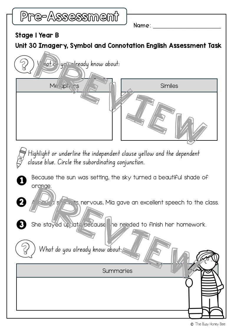 Stage 1 Year B English Pre- and Post-Assessment Unit 30