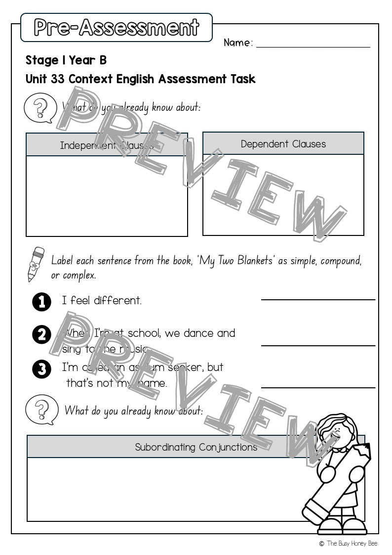 Stage 1 Year B English Pre- and Post-Assessment Unit 33