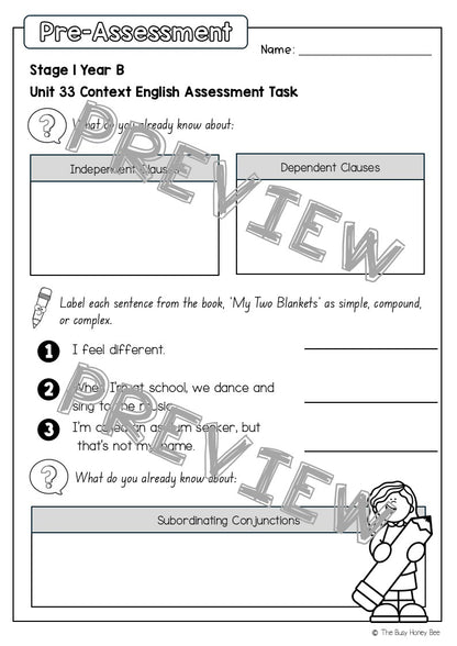 Stage 1 Year B English Pre- and Post-Assessment Unit 33