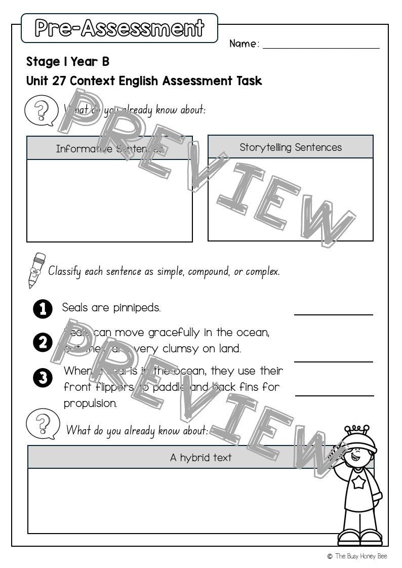 Stage 1 Year B English Pre- and Post-Assessment Unit 27