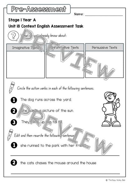 Stage 1 Year A English Pre- and Post-Assessment Unit 18