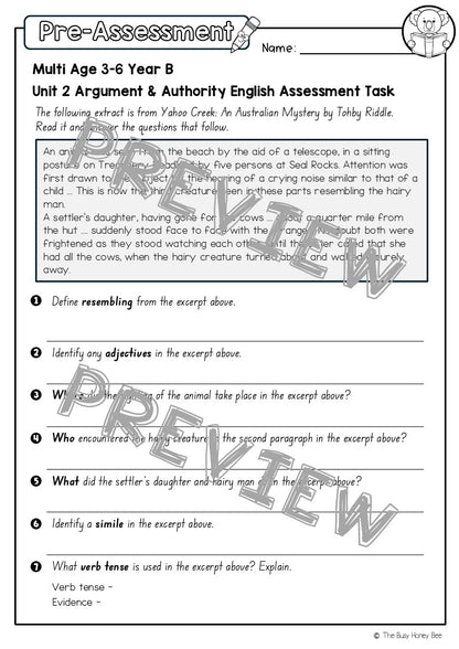 Multi Age 3-6 Year B English Pre- and Post-Assessment Unit 2 Argument and Authority