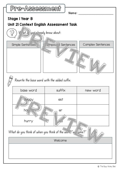 Stage 1 Year B English Pre- and Post-Assessment Unit 21