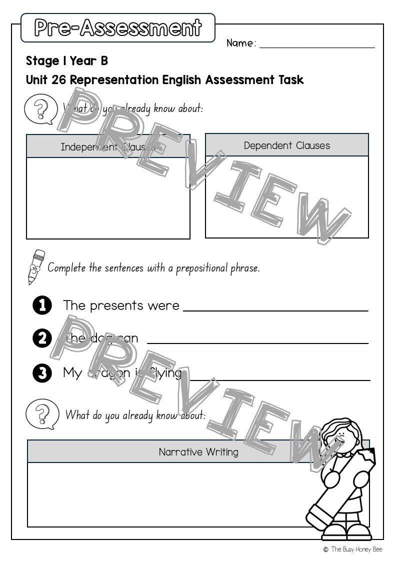 Stage 1 Year B English Pre- and Post-Assessment Unit 26