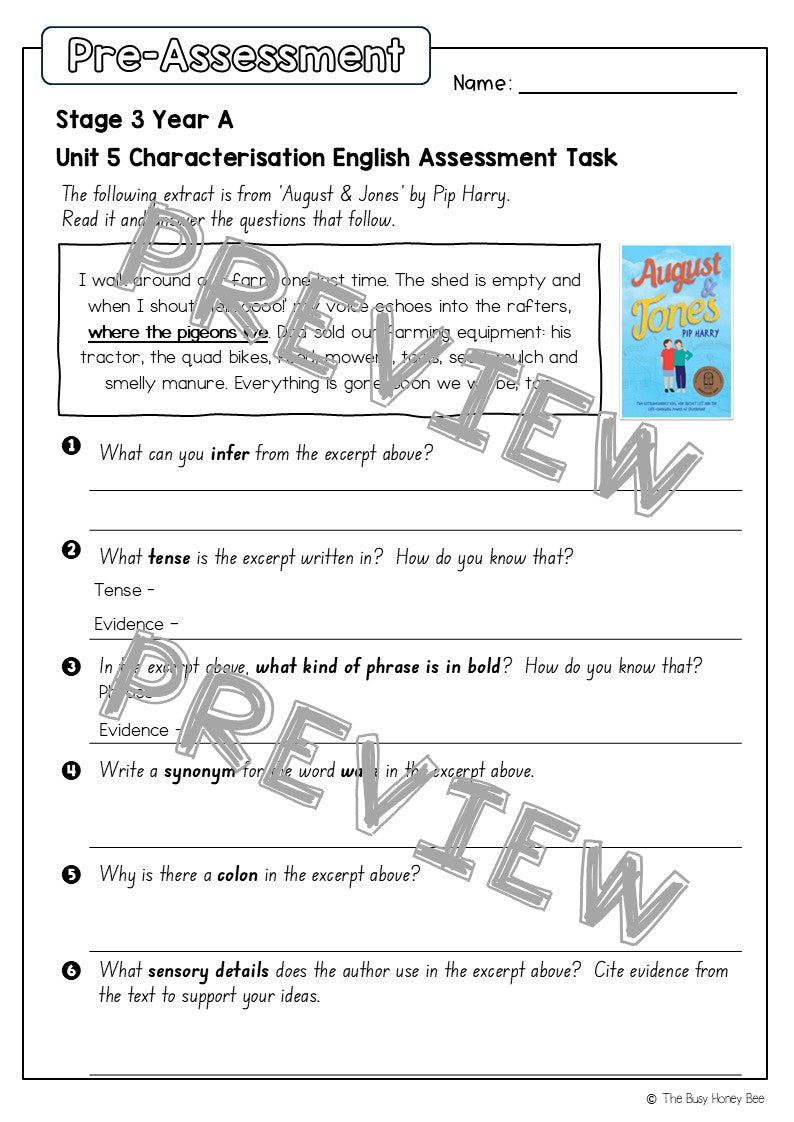 Stage 3 Year A English Pre- and Post-Assessment Unit 5 Characterisation