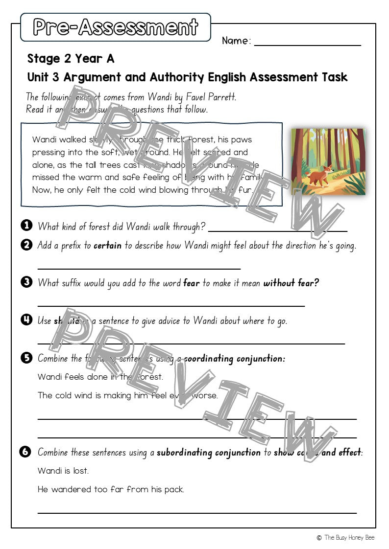 Stage 2 Year A English Pre- and Post-Assessment Unit 3 Argument and Authority