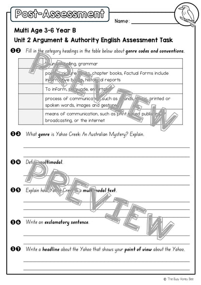 Multi Age 3-6 Year B English Pre- and Post-Assessment Unit 2 Argument and Authority