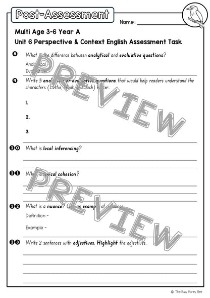 Multi Age 3-6 Year A English Pre- and Post-Assessment Unit 6 Perspective and Context