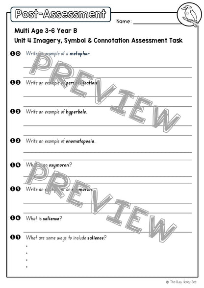 Multi Age 3-6 Year B English Pre- and Post-Assessment Unit 4 Imagery, symbol and connotation