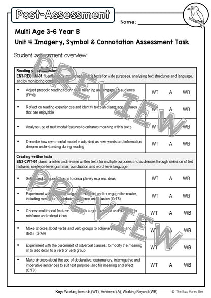 Multi Age 3-6 Year B English Pre- and Post-Assessment Unit 4 Imagery, symbol and connotation