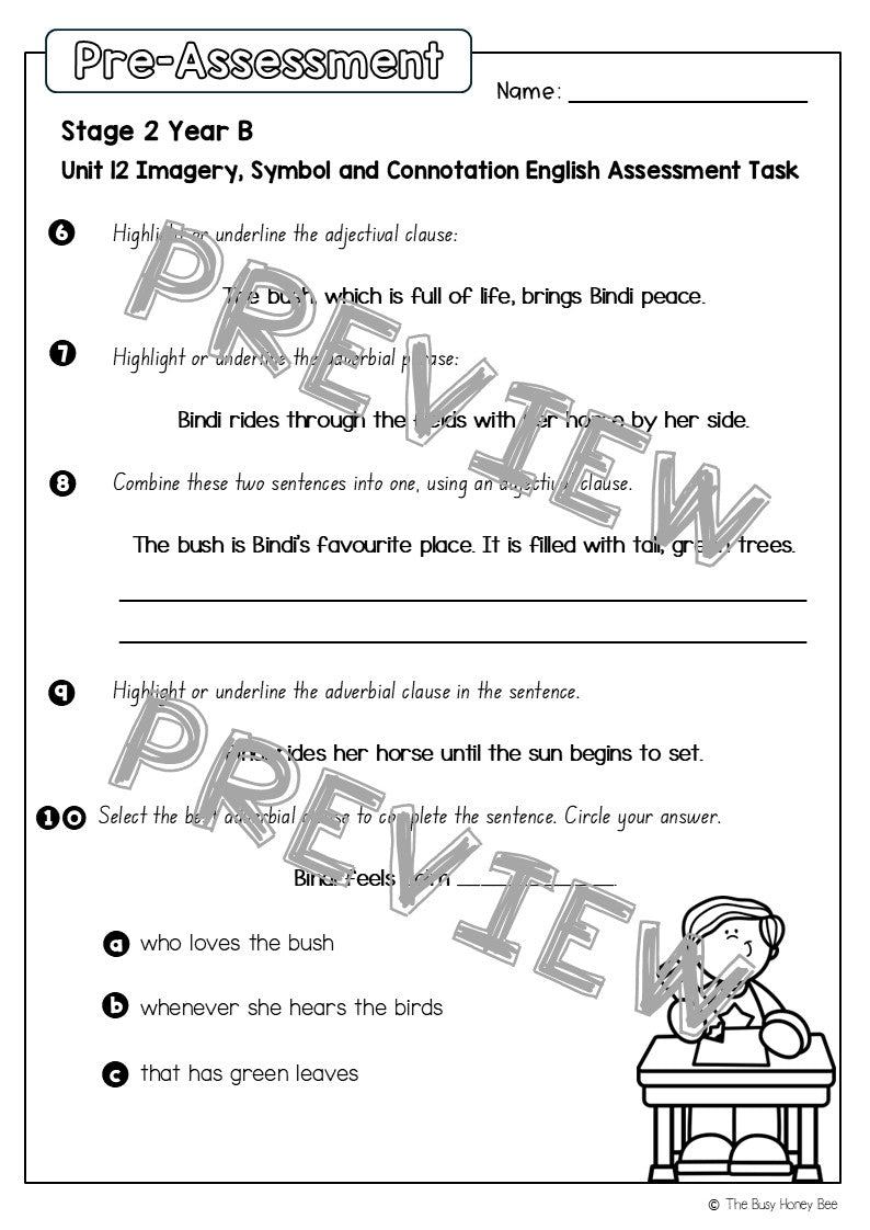 Stage 2 Year B English Pre- and Post-Assessment Unit 12 Imagery, symbol and connotation