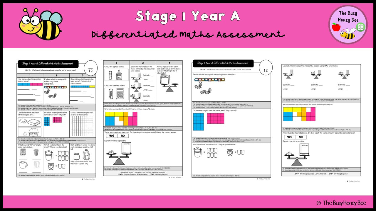 Stage 1 Year A Differentiated Maths Assessment Unit 3