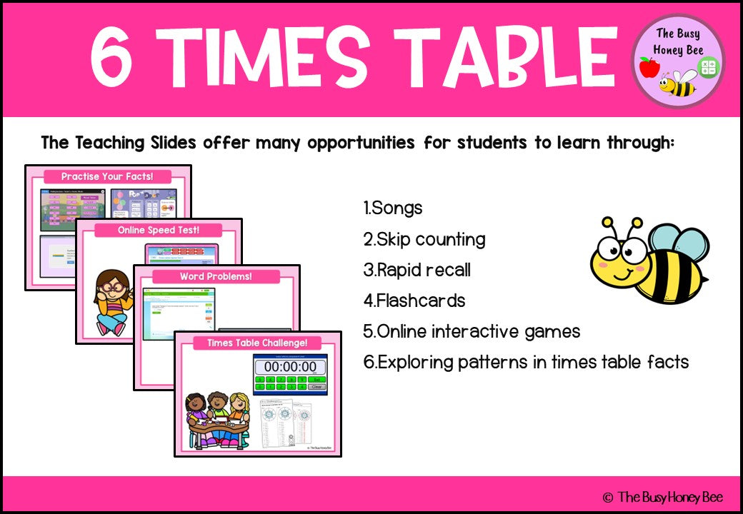 6 Times Table Teaching Slide and Printable Bundle