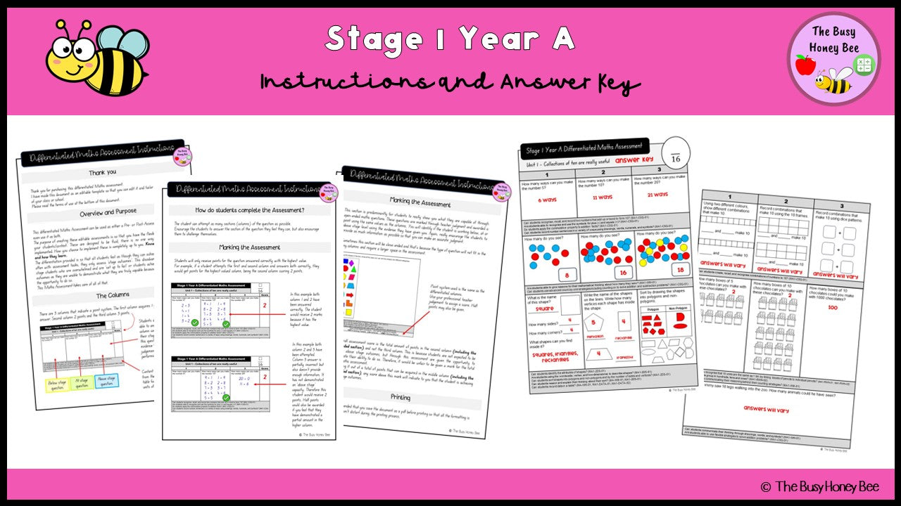 Stage 1 Year A Differentiated Maths Assessment Unit 1