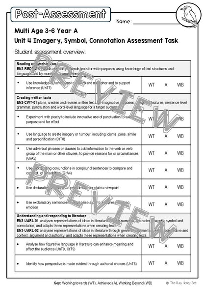 Multi Age 3-6 Year A English Pre- and Post-Assessment Unit 4 Imagery, symbol and connotation