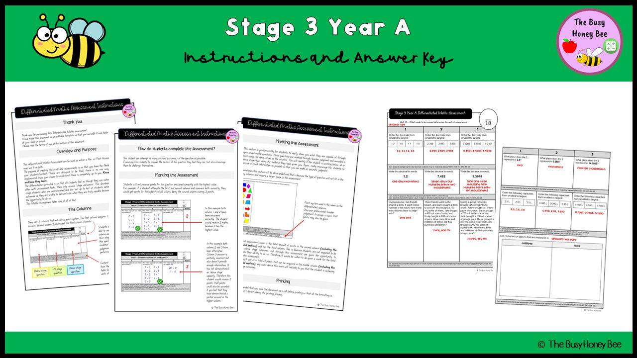 Stage 3 Year A Differentiated Maths Assessment Unit 9