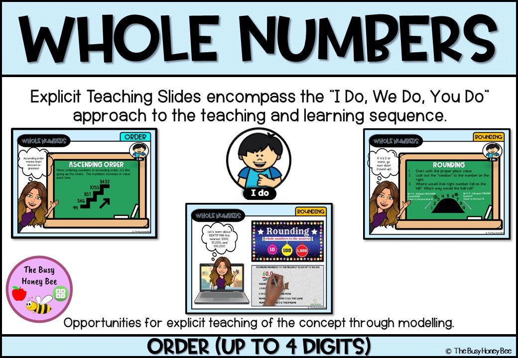 Year 4 Whole Number Ordering Numbers up to 4-digits Explicit Teaching Bundle