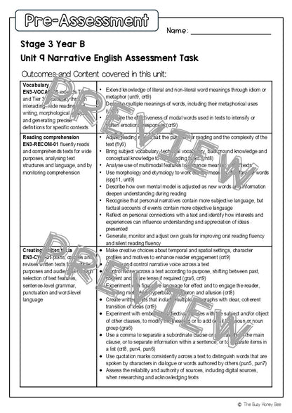 Stage 3 Year B English Pre- and Post-Assessment Unit 9 Narrative