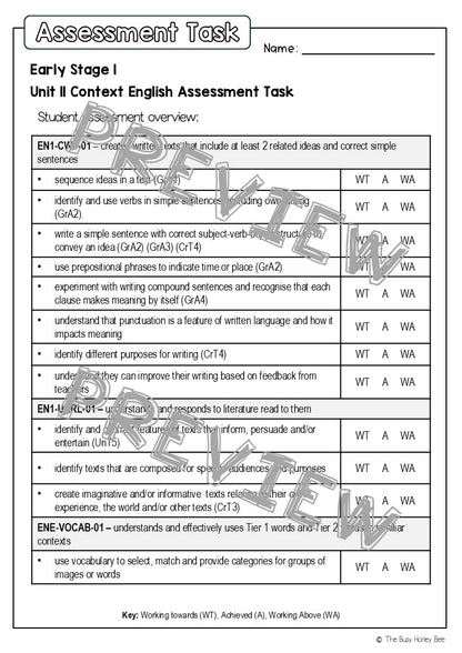 Early Stage 1 English Assessment Unit 11 Context