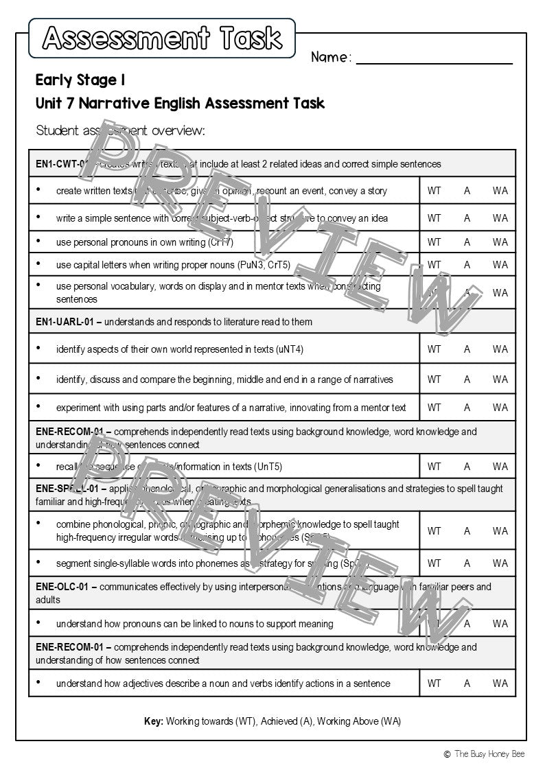 Early Stage 1 English Assessment Unit 7 Narrative