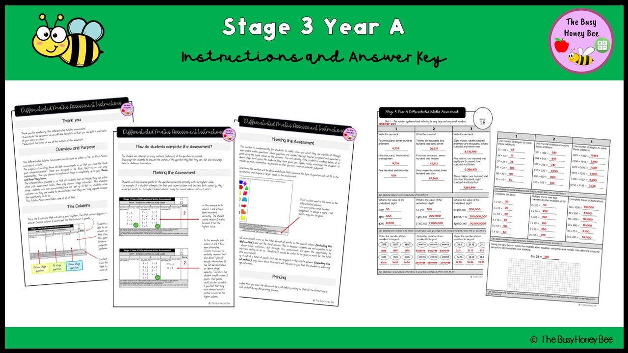 Stage 3 Year A Differentiated Maths Assessment Unit 1