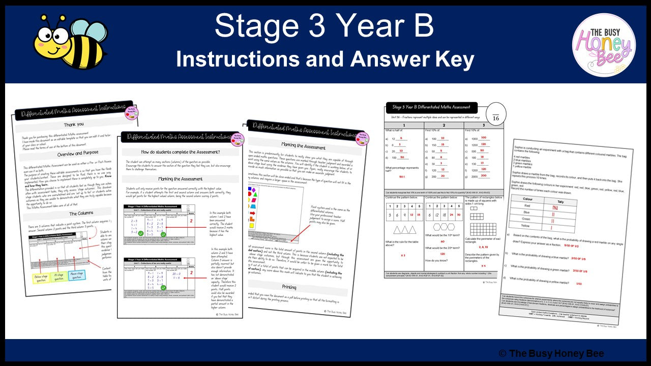 Stage 3 Year B Differentiated Maths Assessment Unit 36