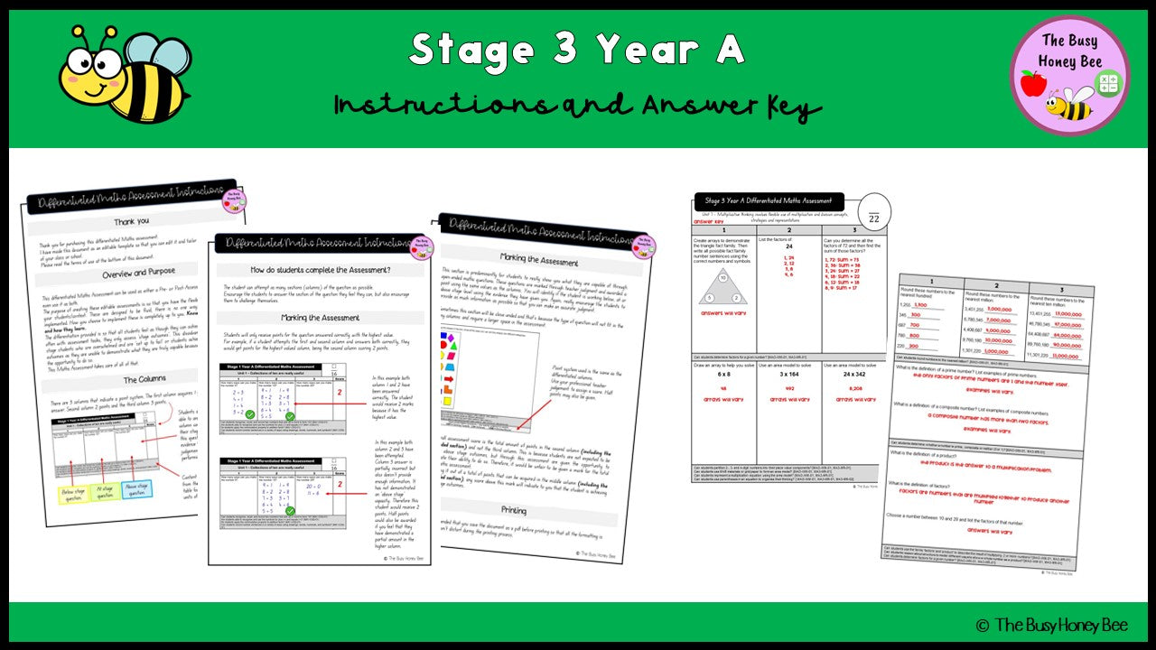 Stage 3 Year A Differentiated Maths Assessment Unit 7