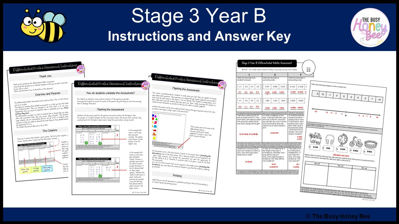 Stage 3 Year B Differentiated Maths Assessment Unit 40