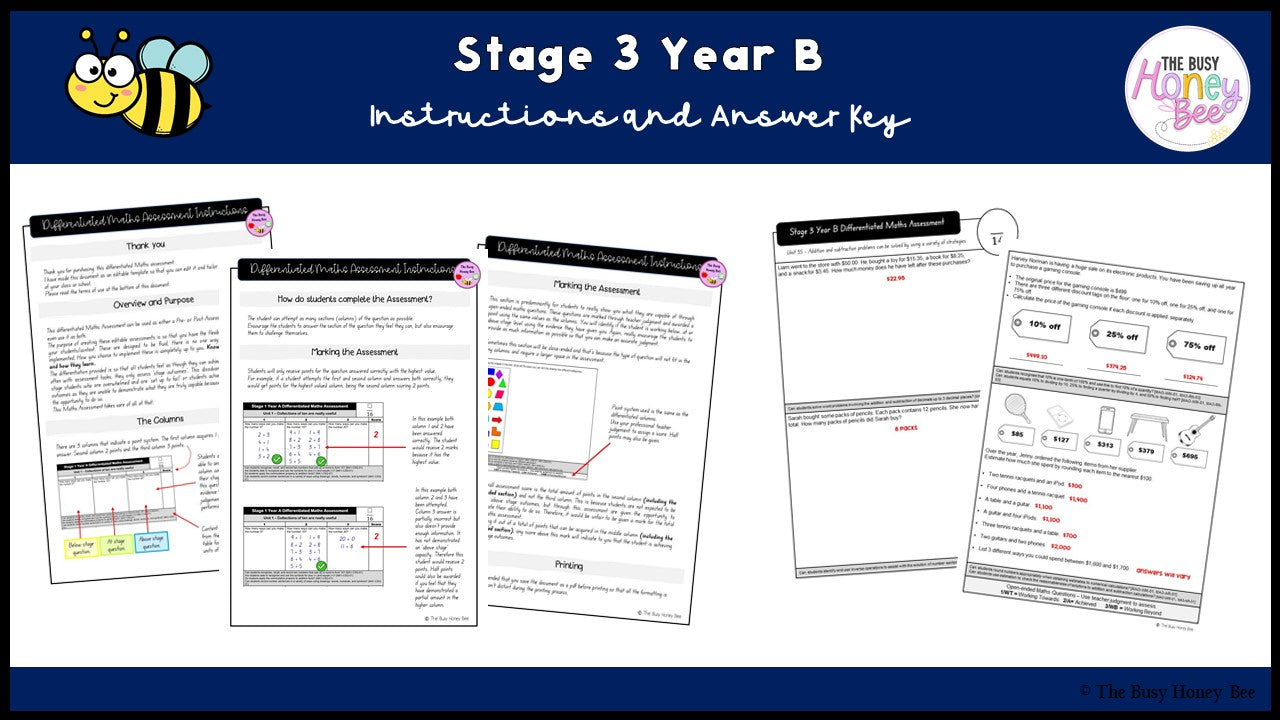 Stage 3 Year B Differentiated Maths Assessment Unit 35