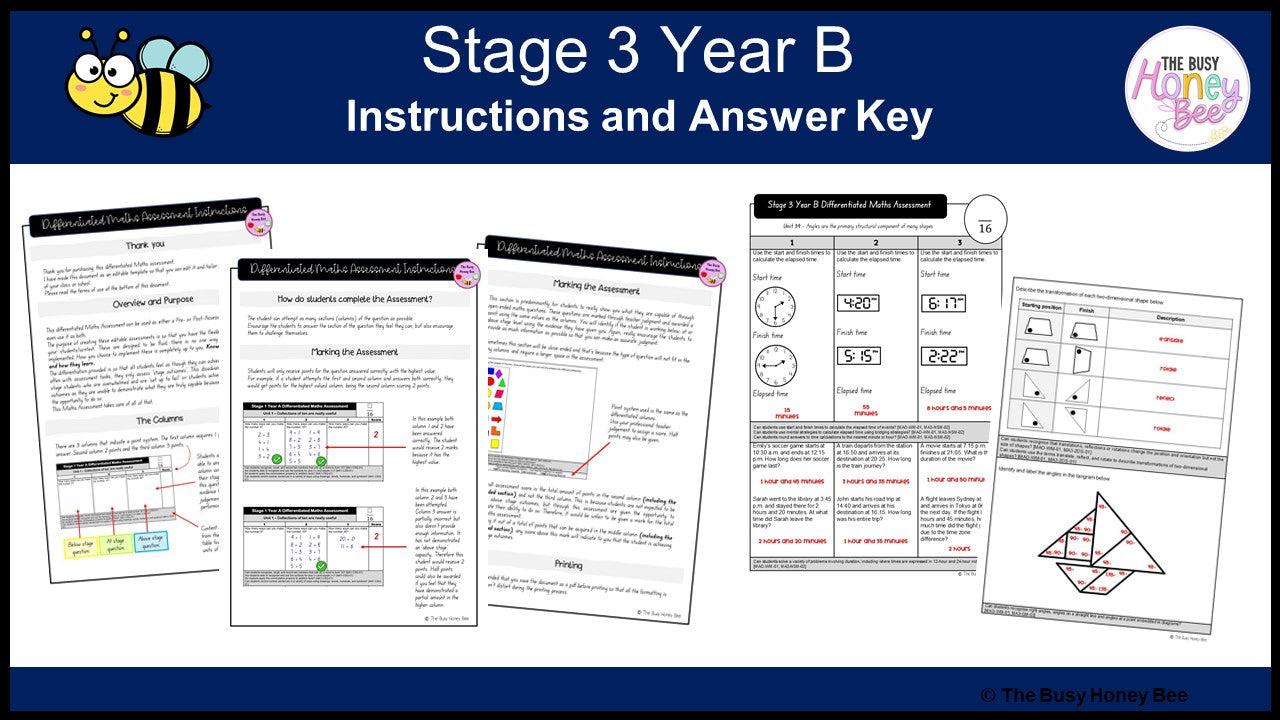 Stage 3 Year B Differentiated Maths Assessment Unit 39