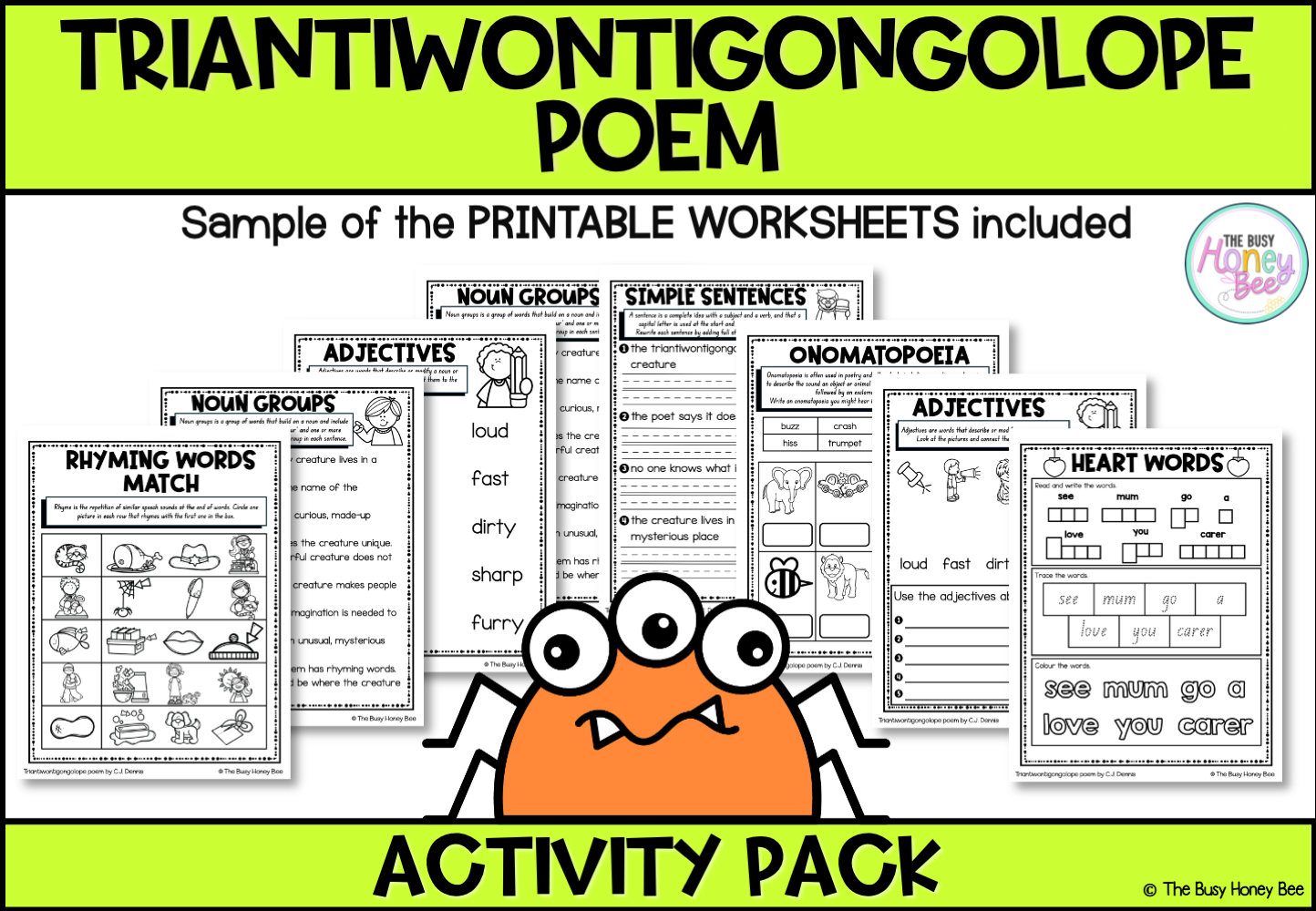 Triantiwontigongolope poem by C.J. Dennis Activity Pack