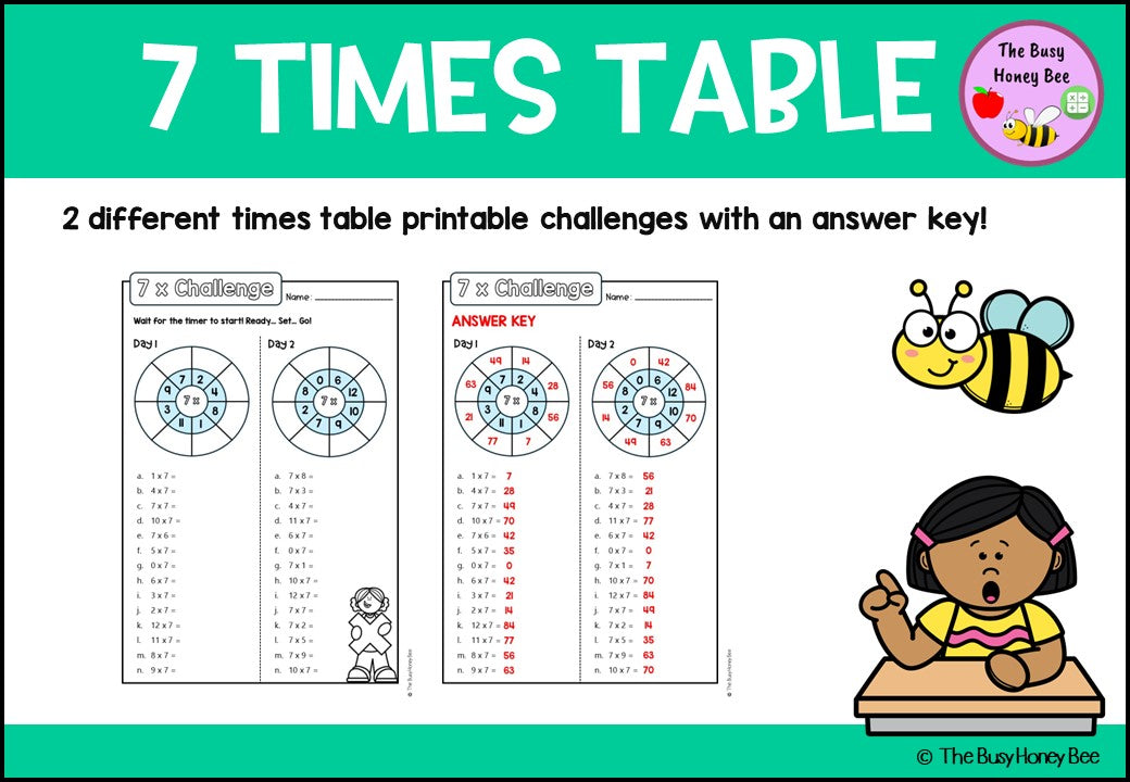 7 Times Table Teaching Slide and Printable Bundle