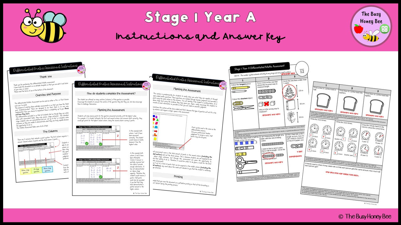 Stage 1 Year A Differentiated Maths Assessment Unit 8