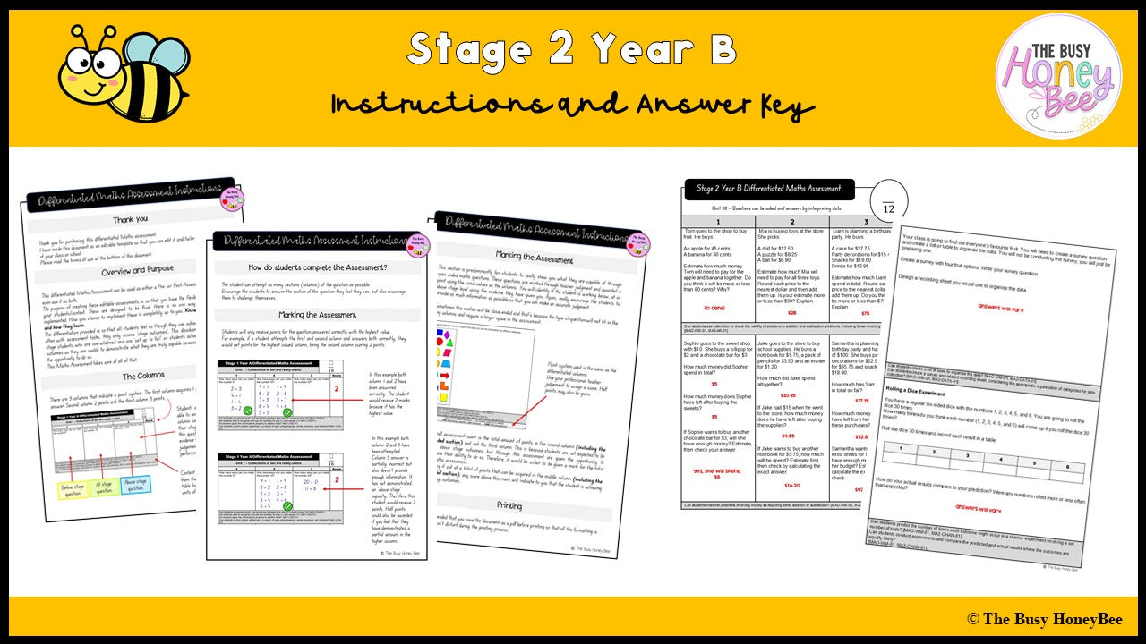 Stage 2 Year B Differentiated Maths Assessment Unit 38