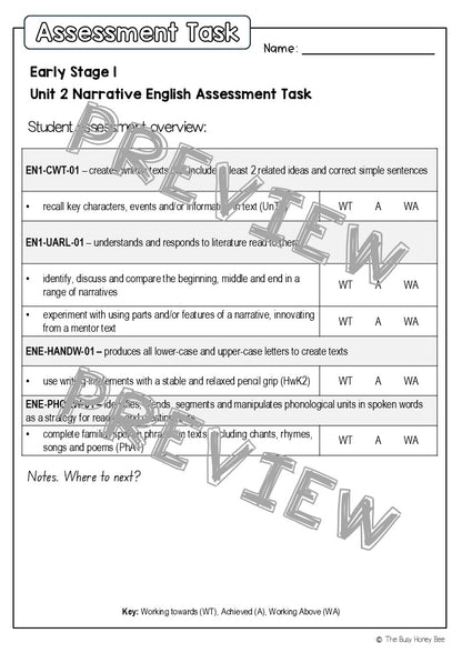 Early Stage 1 English Assessment Unit 2 Narrative