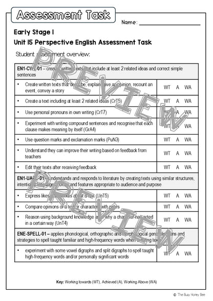 Early Stage 1 English Assessment Unit 15 Perspective