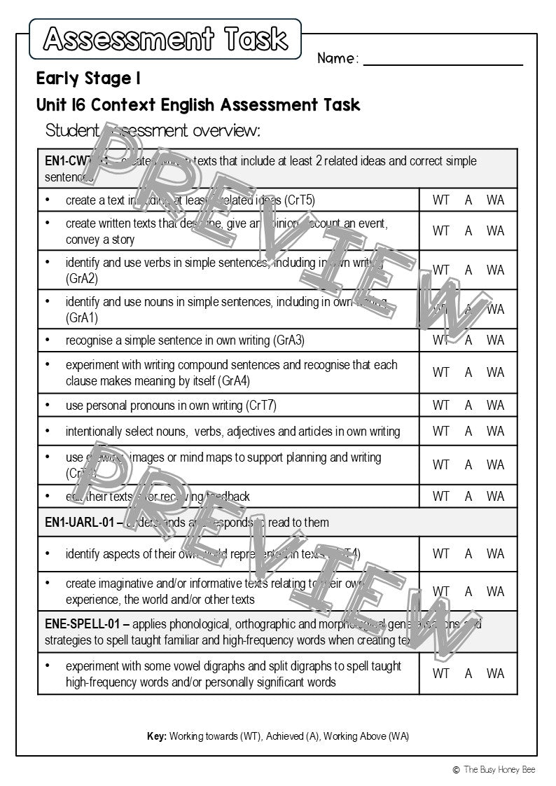 Early Stage 1 English Assessment Unit 16 Context