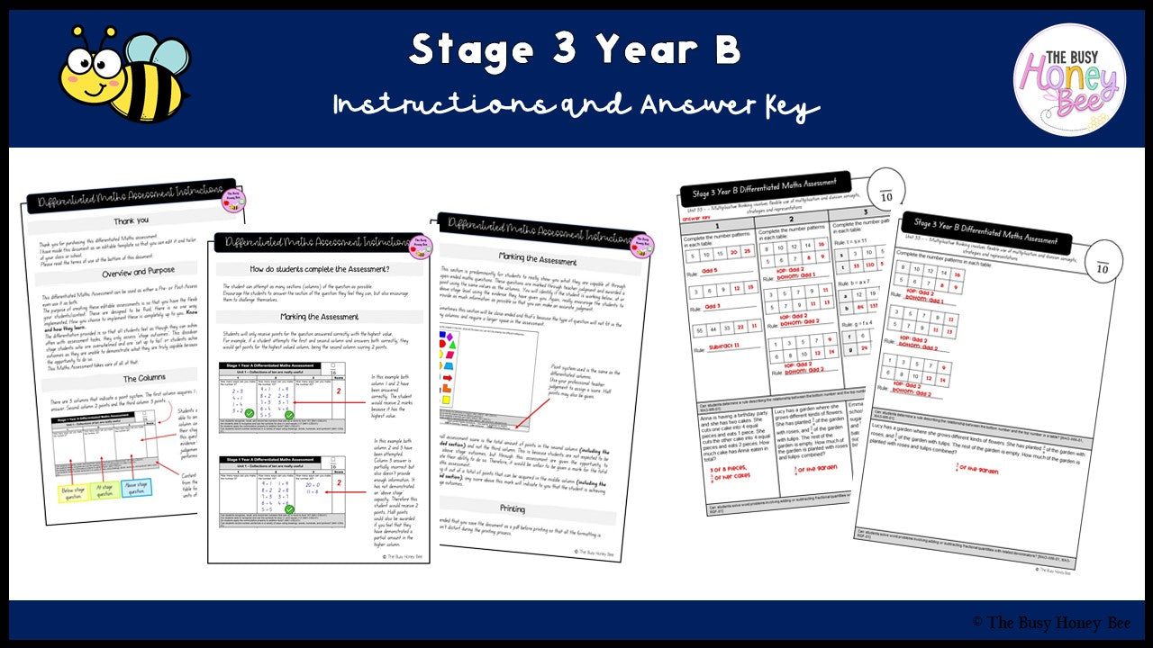 Stage 3 Year B Differentiated Maths Assessment Unit 33