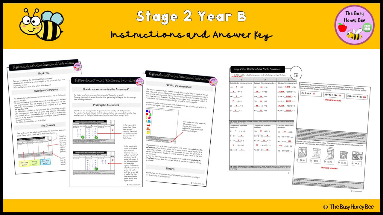 Stage 2 Year B Differentiated Maths Assessment Unit 35